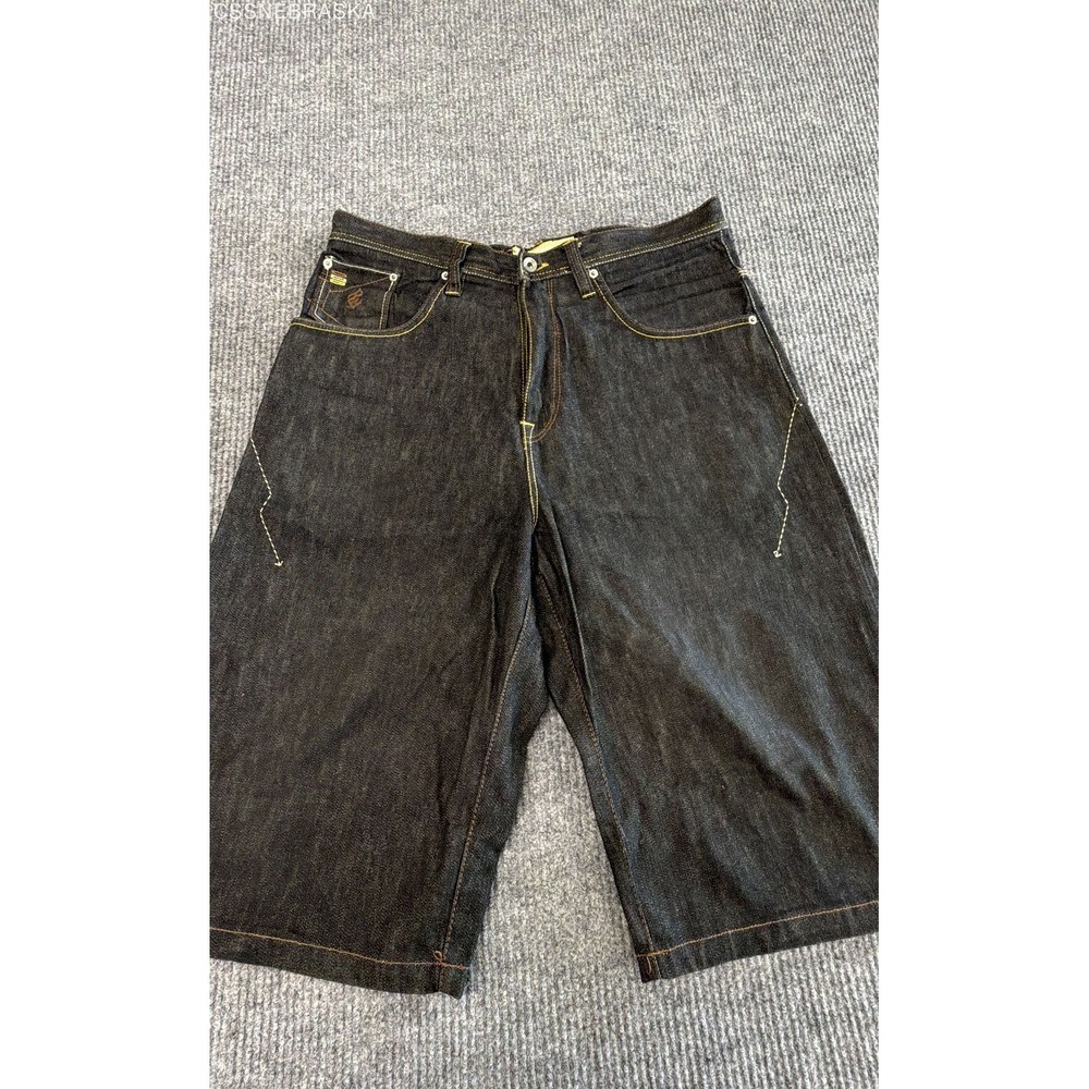 Vintage Y2K Rocawear Men's Dark Wash Embroidered Baggy Denim Shorts Sz 36